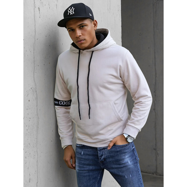 BASIC Béžová mikina s pruhom na rukáve BX5436 37515293