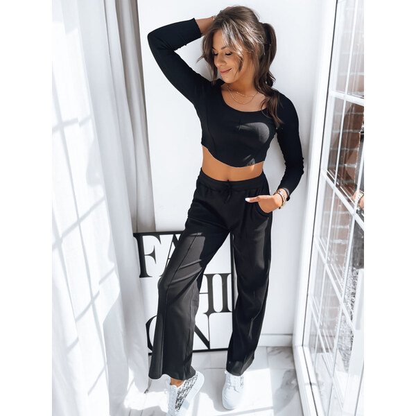 BASIC Čierny dámsky komplet nohavíc a krátkeho topu EMILIO AY0858 44453721