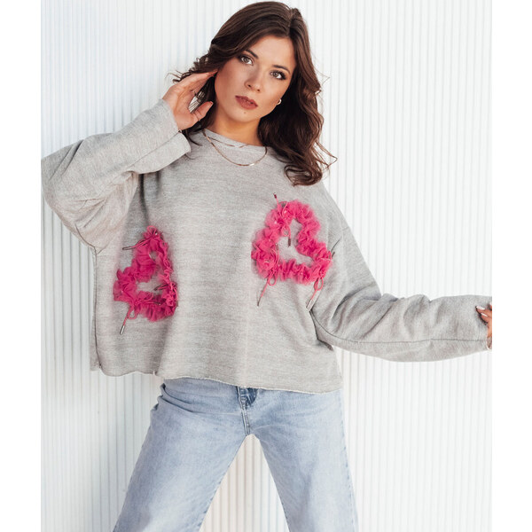 BASIC Sivá oversize mikina s výšivkou sŕdc RAWEL RY2388 49358339