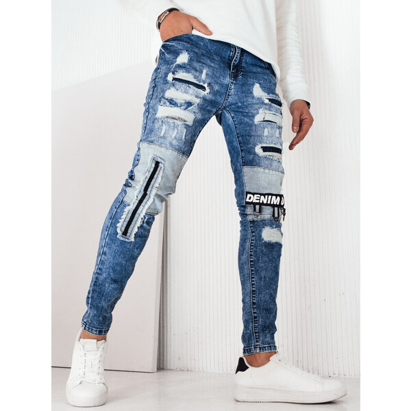 BASIC Modré pánske džínsy s odreninami UX4249 50271824