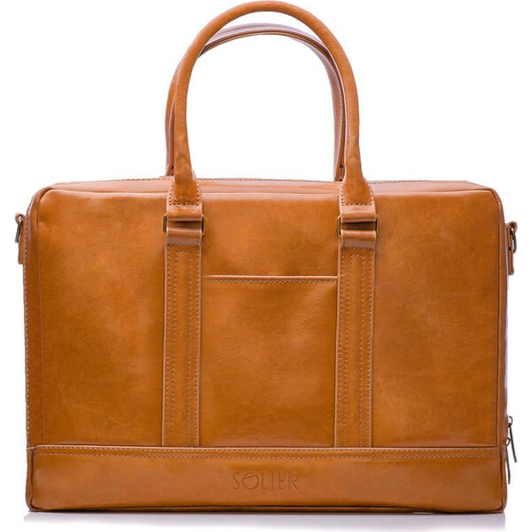 SOLIER Pánska kožená hnedá taška SL02 CAMEL 3568603