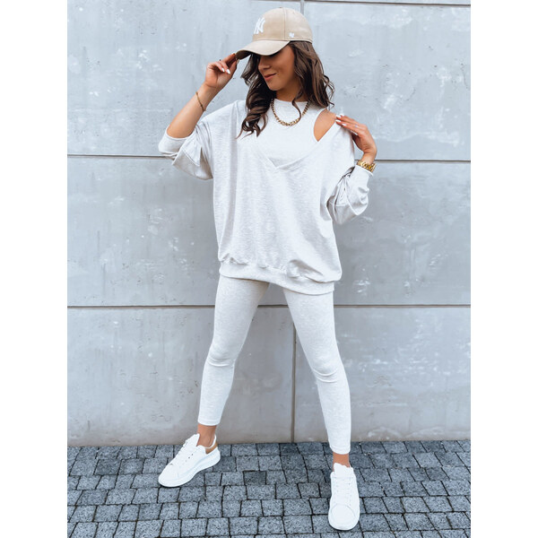 BASIC Svetlo béžový rebrovaný komplet mikiny, legín a topu ASTRAL 45532201