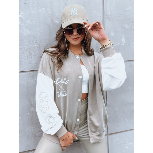 BASIC Béžová baseballová mikina s potlačou OLDSCHOOL CHICAGO BY1209 45532203