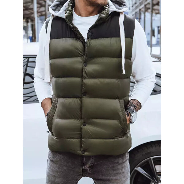 BASIC Tmavá khaki prešívaná vesta s mikinovou kapucňou TX3935z 46133043