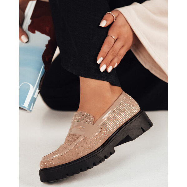 BASIC Béžové semišové mokasíny s kamienkami OTERO ZY0477 49386090