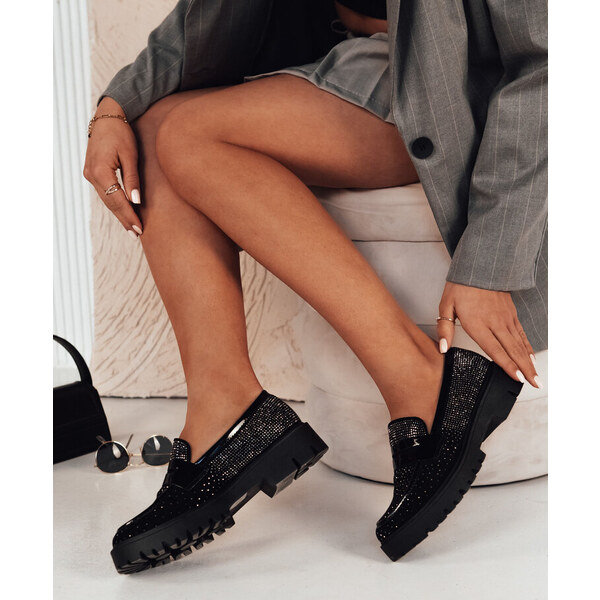 BASIC Čierne mokasíny s kamienkami OTERO ZY0478 49386091