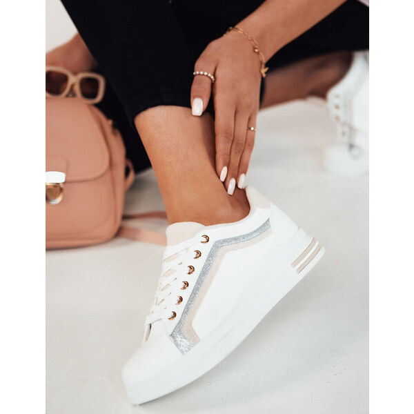 BASIC Biele tenisky s béžovým pruhom ROSAL ZY0465 49386099