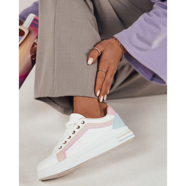 BASIC Biele tenisky s ružovým pruhom ROSAL ZY0466 49386103