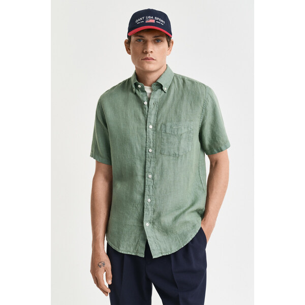 KOŠEĽA GANT REG GMNT DYED LINEN SS SHIRT KALAMATA GREEN 62252899