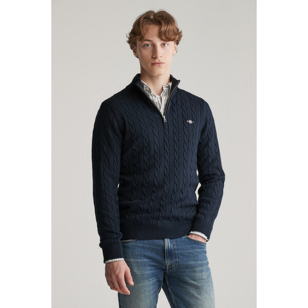 SVETER GANT COTTON CABLE HALF ZIP EVENING BLUE 64936808