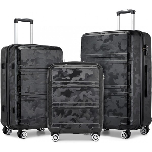 KONO Set cestovných kufrov Ariel s kamuflážou, čierny 62256338