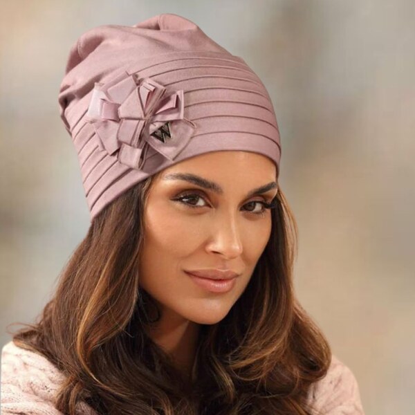 KRUMLOVANKA Bavlnená dámska čiapka s mašličkou W-0652/540 staroružová 60527657