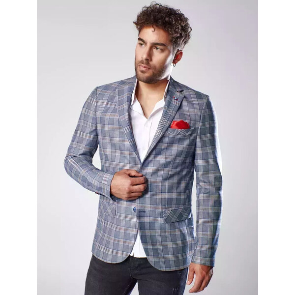 BASIC Tmavomodré pánske kárované sako MX0566 27136118