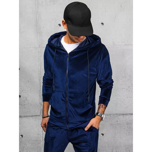 BASIC Tmavomodrá velúrová mikina s kapucňou a na zips BX5541 37146254