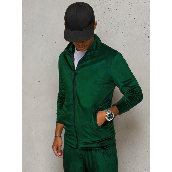 BASIC Tmavozelená velúrová mikina na zips BX5536 37146249