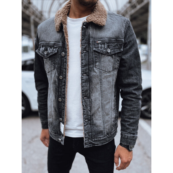 BASIC Pánska zateplená sivo-čierna džínsová bunda TX4725 57642163