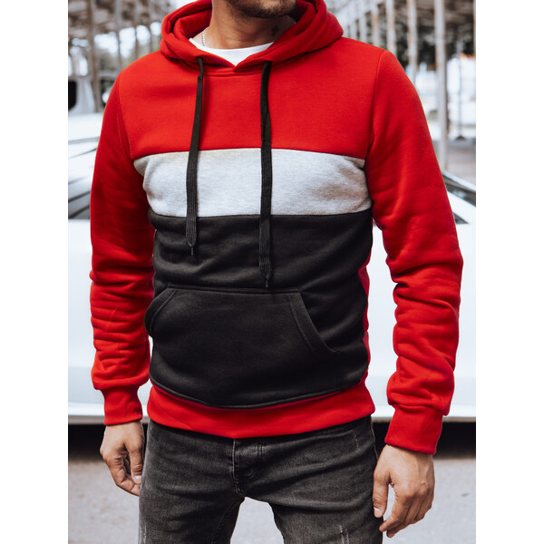 BASIC Pánska červená mikina s bielo-čiernymi pruhmi BX5812 58151889