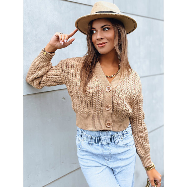 BASIC Svetlo hnedý crop sveter na gombíky MINERWA MY2200 45941471