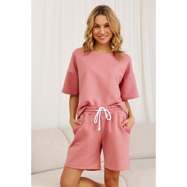 DOCTOR NAP Ružová dámska tepláková súprava s dlhšími šortkami 66149444