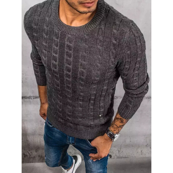 BASIC Tmavosivý pletený pánsky sveter WX1877 34936312