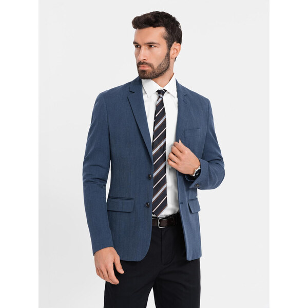 Ombre Elegant mens SLIM FIT jacket with rayon - dark blue 64788963