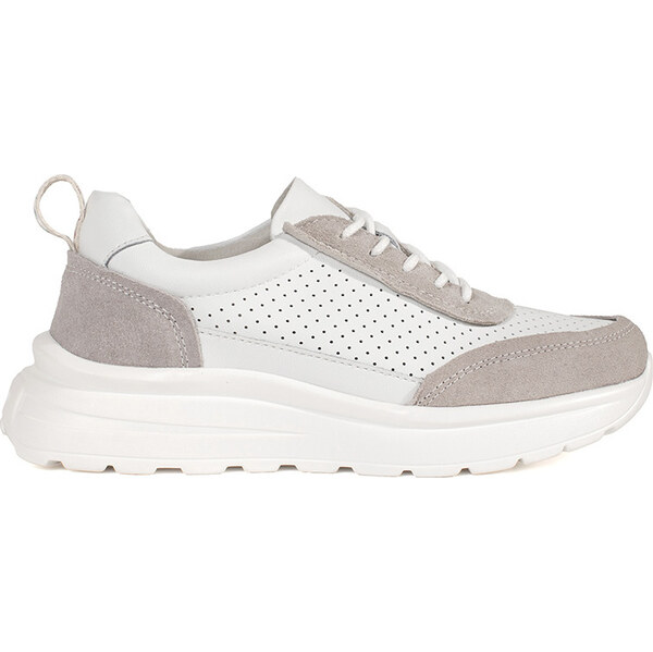 Goodin Kožené bielo-sivé dierkované športové topánky na hrubej 62285757