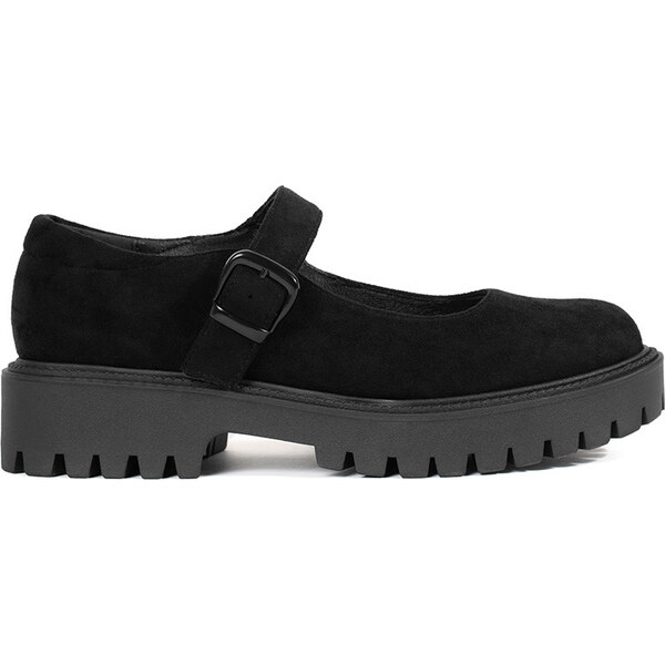 Goodin Čierne semišové poltopánky na platforme, podpätok 4 cm GD 62285760