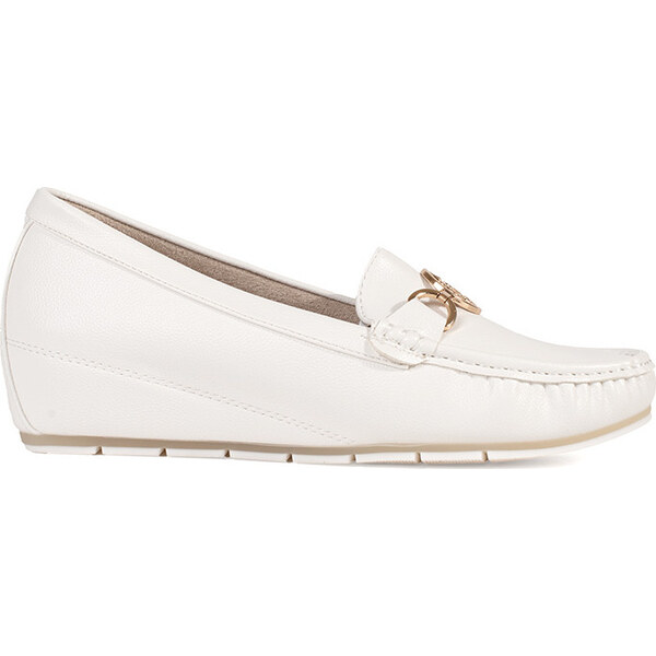 Goodin Biele mokasíny na kline so zlatým zdobením, podpätok 2 cm GD 62285758
