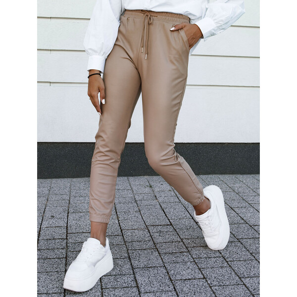 BASIC Béžové koženkové nohavice BRIAL UY2152 57275365