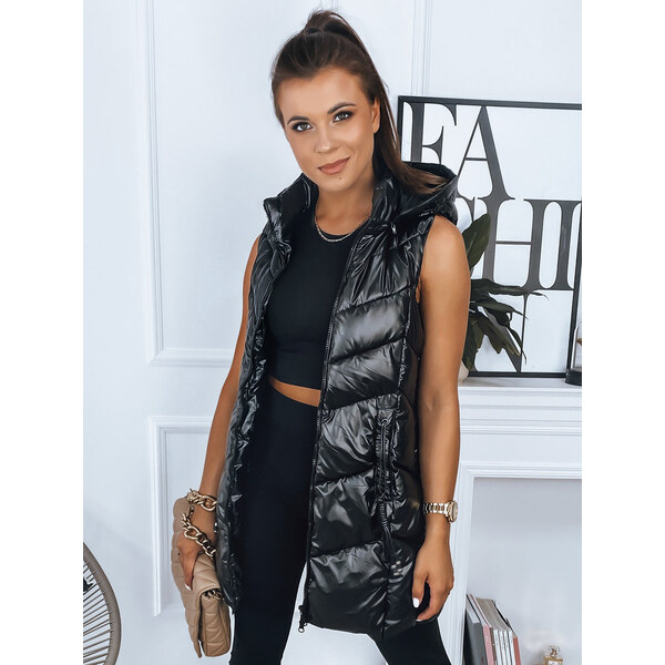 BASIC Čierna lesklá vesta s kapucňou MADANA TY2980 34867761