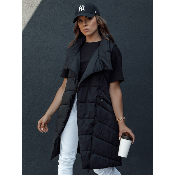 BASIC Čierna dámska dlhá prešívaná vesta bez kapucne SERKIS TY4524 57187349