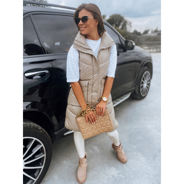 BASIC Béžová dlhá lesklá vesta MARIEL TY3015 34867771