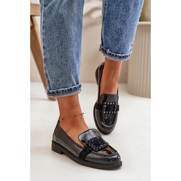 Lakierowane Mokasyny Damskie Z Ozdobą Czarne Vinceza 58389 66660847