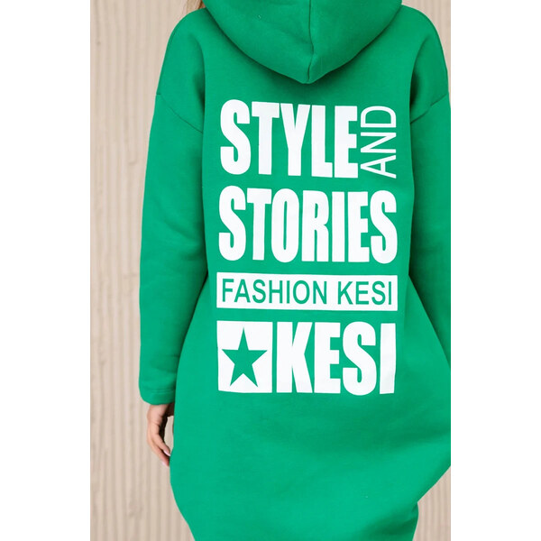 K-Fashion Zateplená mikina s dlhými chrbtom a kapucňou zelená 62289962