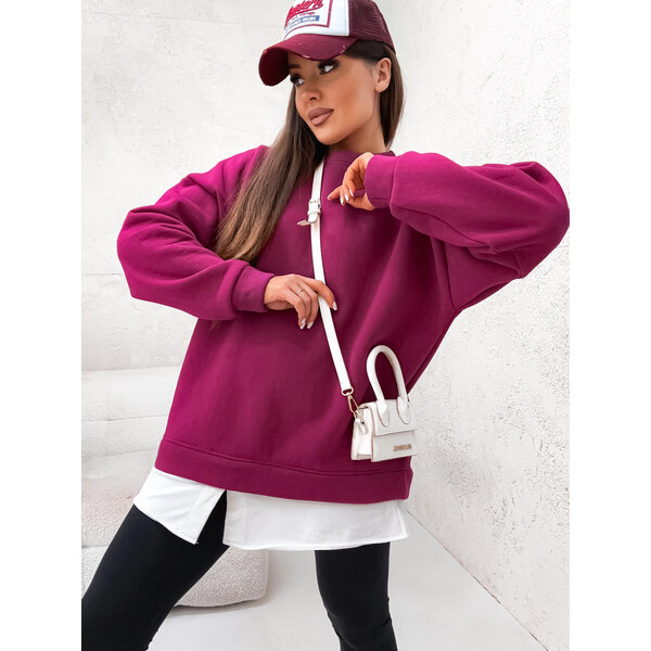 Moon Dámska oversize bordová mikina s imitáciou košele (82163) 62290756
