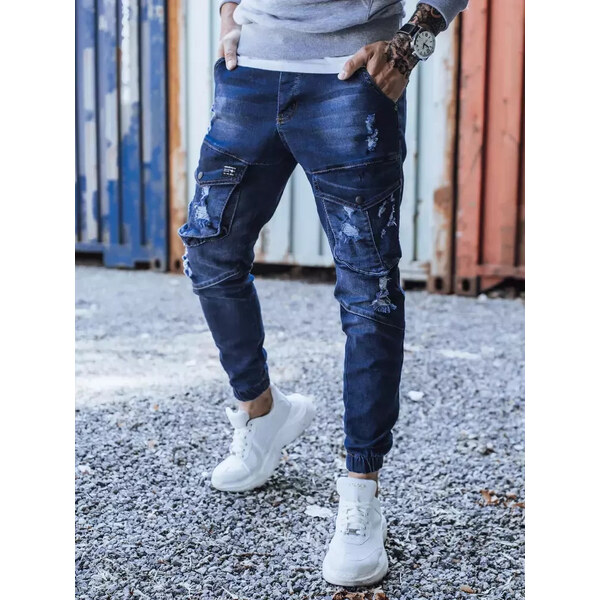 BASIC Tmavomodré dierované džínsy UX3284 26593841