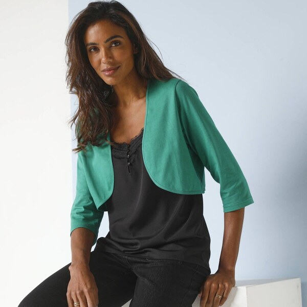 Jednofarebné bolerko s 3/4 rukávmi smaragdová 036 Blancheporte 61971359