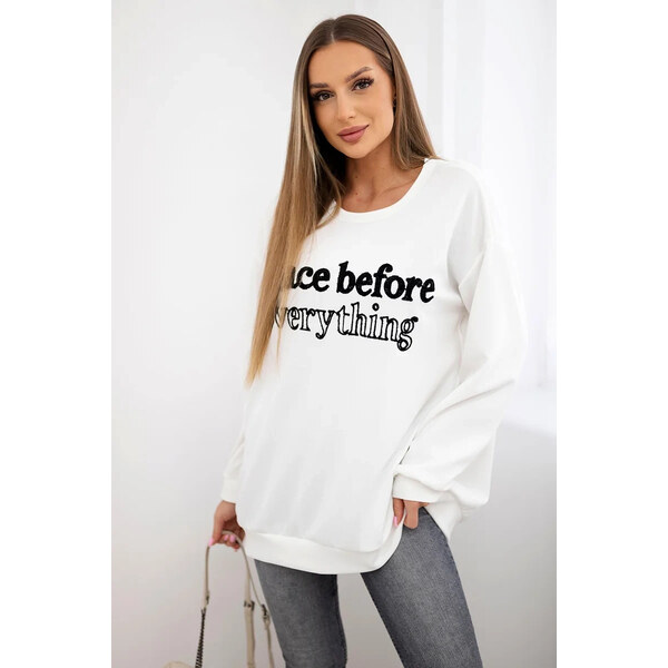 K-Fashion Mikina s vyšívaným nápisom ecru 62306068