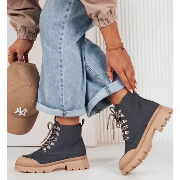 BASIC Tmavosivé workery na šnurovanie MOSS ZY0484 49671968