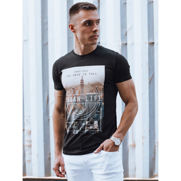 BASIC Čierne pánske tričko NEW YORK URBAN LIFE RX5541 52673107