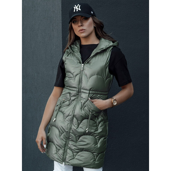 BASIC Tmavozelená dámska dlhá prešívaná vesta s kapucňou CHARMVEST 57869299