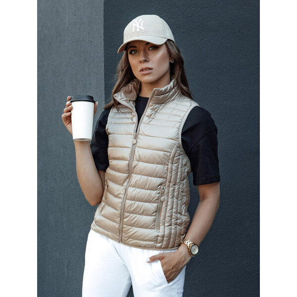 BASIC Béžová dámska prešívaná vesta so stojačikom STYLISHZ TY4439 57869301