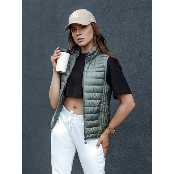 BASIC Tmavozelená dámska prešívaná vesta so stojačikom STYLISHZ TY4448 57869288