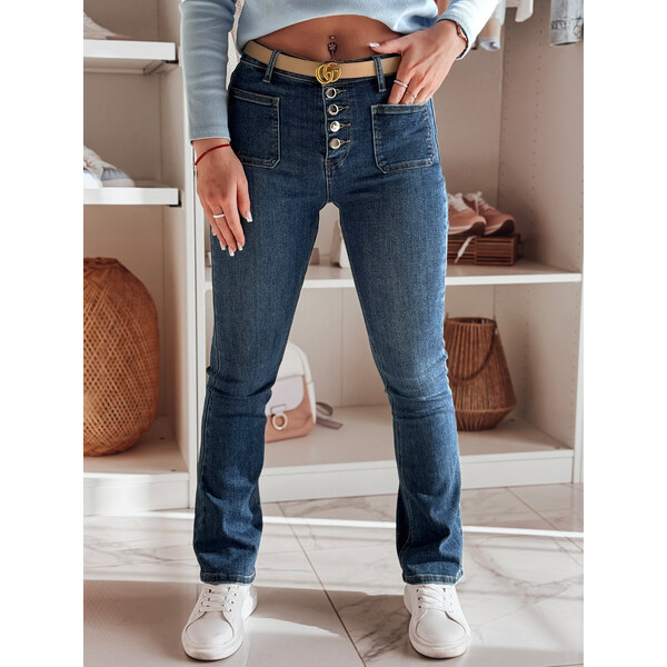 BASIC Tmavomodré dámske džínsy do zvonu s ozdobnými vreckami BELLFLO 62311534