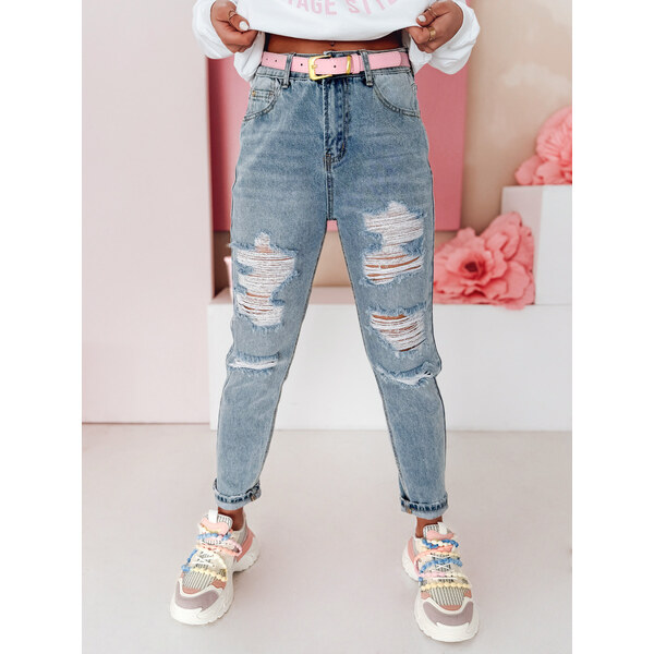 BASIC Modré dámske džínsy mom s odreninami MOMVIBE UY2459 62311539