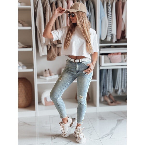 BASIC Svetlomodré dámske skinny džínsy s odreninami ICONON UY2465 62311535