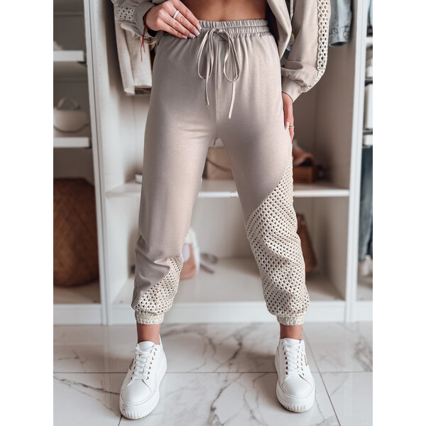 BASIC Dámske béžové štýlové tepláky s jedinečným dizajnom ELEGRA 62311540