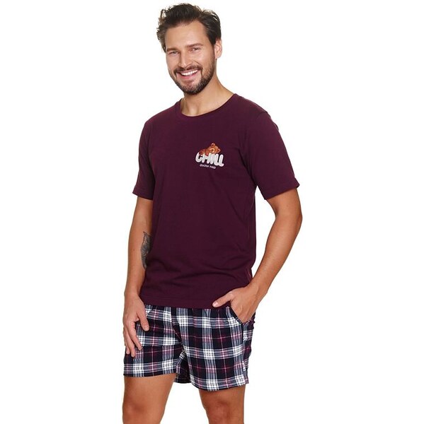 DN Nightwear Pánske pyžamo Chill teddy vínové 62399970