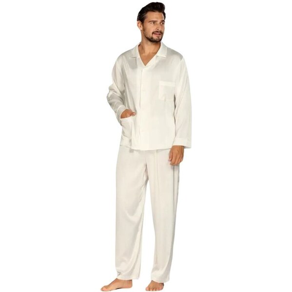 DKaren Pánske saténové pyžamo Lukas biele 62348603