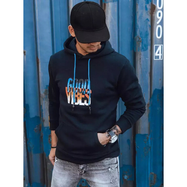 BASIC Tmavomodrá mikina s potlačou GOOD VIBES BX5380 35635458